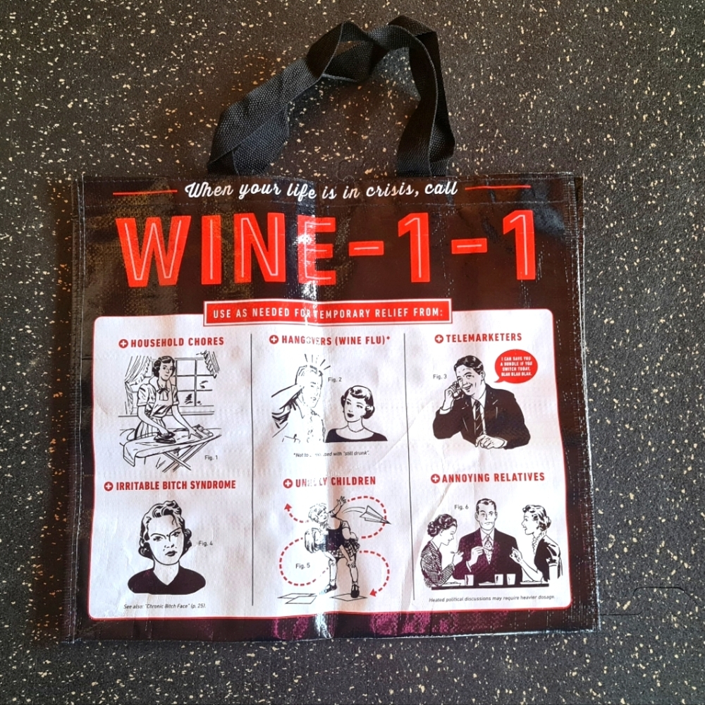 WINE-1-1 Reusable Humorous Joke Grocery Shopping Tote Bag NWOT